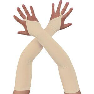 Women's Skin Finger Loop Fingerless Satin Long Gloves Halloween Party Costume